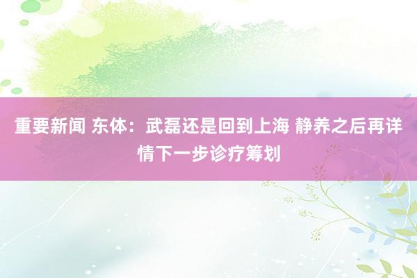 重要新闻 东体：武磊还是回到上海 静养之后再详情下一步诊疗筹划